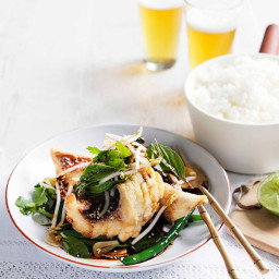 Crisp snapper and snake bean salad with Thai basil, soy and ginger