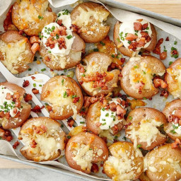Crispiest-ever smashed potatoes with cheese and bacon crumb