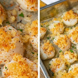 Crispy Baked Scallops (with Buttery Panko topping!)