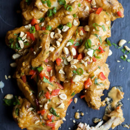 Crispy Baked Thai Chicken Wings with Spicy Peanut Sauce