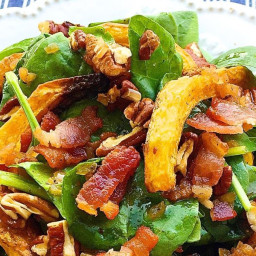 Crispy Butternut Squash Spinach Salad with Bacon-Shallot Vinaigrette