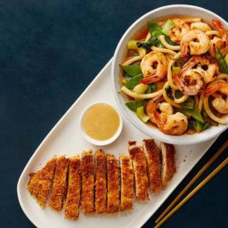 Crispy Chicken Katsu & Soy Mayo with Shrimp & Vegetable Udon
