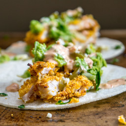 Crispy Chicken Tacos with Chipotle Crema and Guacamole