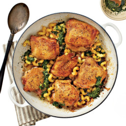 Crispy Chicken Thighs with Pasta and Pesto