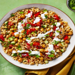 Crispy Chickpea Tabbouleh Bowls with Creamy Feta Dressing