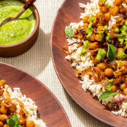 Crispy Chickpeas With Fried Shallots and Cilantro-Mint Chutney