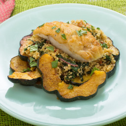 Crispy Cod and Spiced Couscous with Acorn Squash and Rainbow Chard