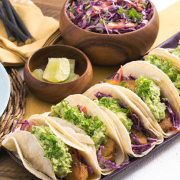 Crispy Fish Tacos with Guacamole & Red Cabbage Slaw