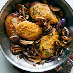 Crispy Frico Chicken Breasts With Mushrooms and Thyme