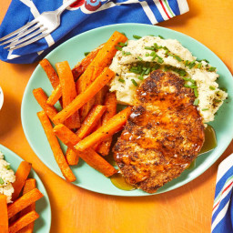 Crispy Hot Honey Chicken with Carrot Fries and Chive Mashed Potatoes