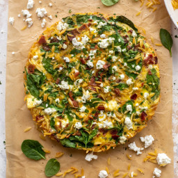 Crispy Orzo Frittata with Bacon and Goat Cheese.
