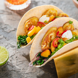 Crispy Plantain Tacos with Fiery Green Sauce & Apricot