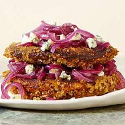 Crispy Portobello Cutlets with Caramelized Onions and Blue Cheese