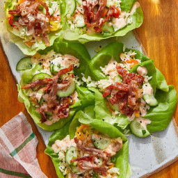 Crispy Prosciutto Lettuce Cups with Sambal Mayo & Pepper Rice