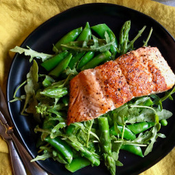 Crispy Salmon With Asparagus And Sugar Snap Salad