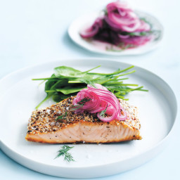 Crispy Salmon With Dill Pickled Onions