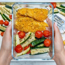 Crispy Sheet Pan Baked Chicken Strips and Zucchini