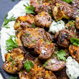 Crispy Smashed Potatoes with Whipped Herb Ricotta