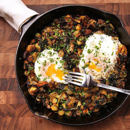 Crispy Kale, Brussels Sprouts, and Potato Hash