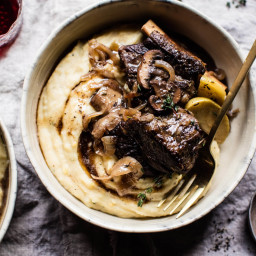 Crockpot Cider Braised Short Ribs with Browned Sage Butter Mashed Potatoes.