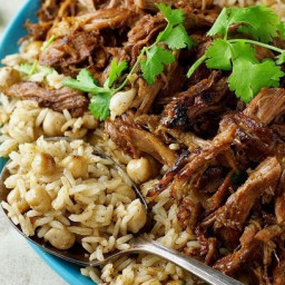 Crockpot Middle Eastern Shredded Lamb with Chickpea Pilaf