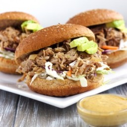 Crockpot Chipotle Pulled Pork With Avocado Ranch Sauce {Whole Wheat}