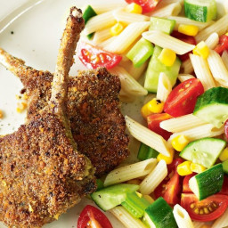 Crumbed lamb cutlets with pasta salad