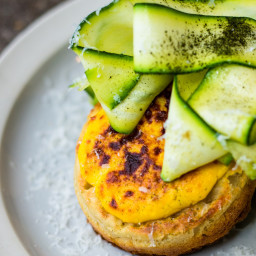 Crumpets with Parmesan custard and courgette