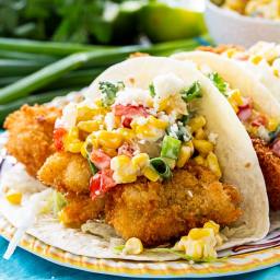 Crunchy Catfish Tacos with Tequila Creamed Corn