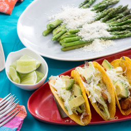 Crunchy Chicken Tacoswith Avocado, Cotija Cheese and Roasted Asparagus