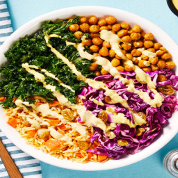 Crunchy Curried Chickpea Bowls with Golden Raisins & Pickled Cabbage