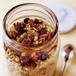Crunchy granola with berries and cherries