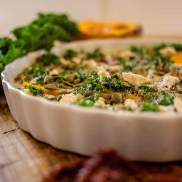 Crustless Quiche with Butternut Squash, Kale and Sundried Tomato