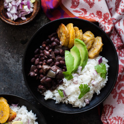 Cuban Black Bean and Cilantro Lime Rice Bowls with Baked Plantains