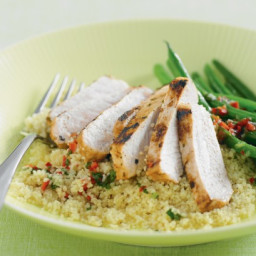 Cuban pork with coriander, couscous and green beans