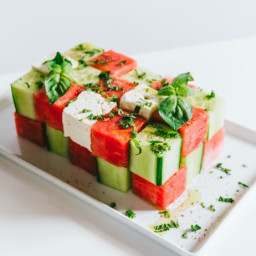 Cubed Watermelon, Cucumber and Feta Salad