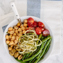 Cucumber Noodle Chickpea and Green Bean Salad with Hemp Hearts