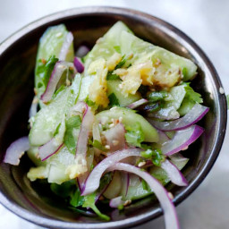 Cucumber salad with smashed garlic and ginger