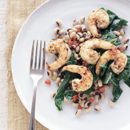 Cumin-Dusted Shrimp with Black-Eyed Peas and Collard Greens