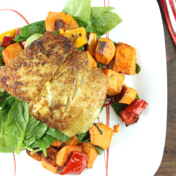 Cumin Scented Halibut with Balsamic Roasted Vegetables