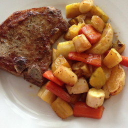 Cumin spiced pork chops with root vegetables