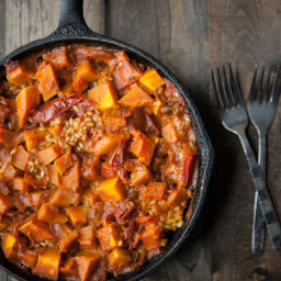 Curried Butternut Squash and Brown Rice Skillet