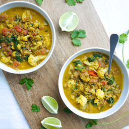 Curried Cauliflower, Coconut and Lentil Soup