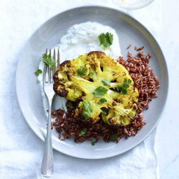 Curried Cauliflower Steaks with Red Rice and Tzatziki