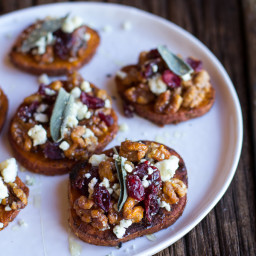 Curried Sweet Potato Rounds with Honeyed Walnuts, Cranberries & Blue Cheese