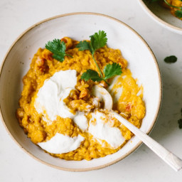 Curried Tomato Coconut Lentils with Gingery Yogurt