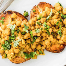 Curry Chickpea-Loaded Baked Potatoes