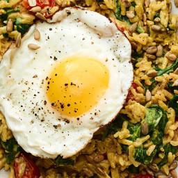Curry Coconut Rice With Vegetables and a Fried Egg