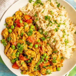 Curry Ground Turkey with Rice and Peas