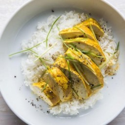 Curry-Poached Chicken with Rice and Scallions